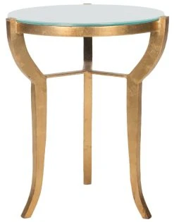 Ormond Mirror Top Gold Leaf Accent Table In Gold/White - Safavieh FOX2530A -Safavieh Homeware 187 fox2530a front