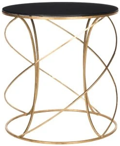 Cagney Glass Top Round Accent Table In Gold/Black - Safavieh FOX2535B