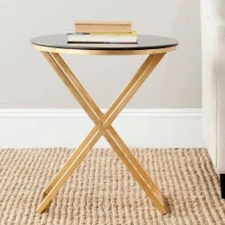 Riona Round Top Accent Table In Gold/Black - Safavieh FOX2539B