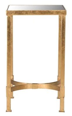Halyn Gold Leaf Mirror Top End Table In Antique Gold - Safavieh FOX2567A -Safavieh Homeware 187 fox2567a front