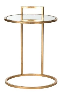 Calvin Round Gold Leaf End Table In Antique Gold - Safavieh FOX2571A -Safavieh Homeware 187 fox2571a front