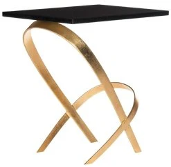 Dovie Gold Leaf Glass Top Side Table In Black/Gold - Safavieh FOX2597A -Safavieh Homeware 187 fox2597a side