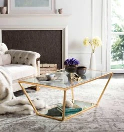 Allene Gold Leaf Retro Coffee Table In Gold - Safavieh FOX2601A