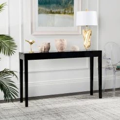 Kayson Mid Century Scandinavian Lacquer Console Table In Black - Safavieh FOX4204C