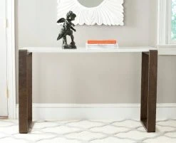 Bartholomew Mid Century Scandinavian Lacquer Console Table In White/Dark Brown - Safavieh FOX4209A