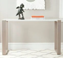 Bartholomew Mid Century Scandinavian Lacquer Console Table In White/Grey - Safavieh FOX4209B