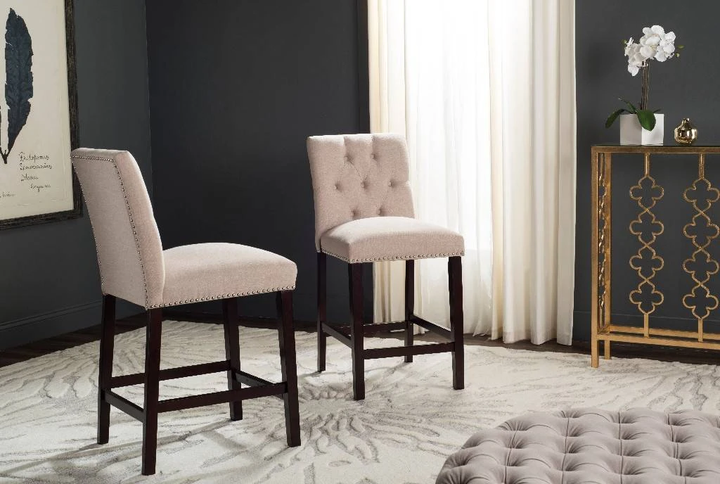 Norah Counter Stool In Beige/Espresso - Safavieh FOX6209A-SET2 4 Norah Counter Stool In Beige/Espresso - Safavieh FOX6209A-SET2 - Image 2