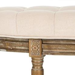 Abilene Tufted Rustic Semi Circle Bench In Beige/Rustic Oak - Safavieh FOX6238A -Safavieh Homeware 187 fox6238a detail