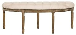 Abilene Tufted Rustic Semi Circle Bench In Beige/Rustic Oak - Safavieh FOX6238A -Safavieh Homeware 187 fox6238a front