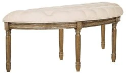 Abilene Tufted Rustic Semi Circle Bench In Beige/Rustic Oak - Safavieh FOX6238A -Safavieh Homeware 187 fox6238a side
