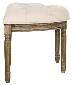 Abilene Tufted Rustic Semi Circle Bench In Beige/Rustic Oak - Safavieh FOX6238A -Safavieh Homeware 187 fox6238a side2