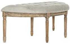 Abilene Tufted Rustic Semi Circle Bench In Grey/Rustic Oak - Safavieh FOX6238B -Safavieh Homeware 187 fox6238b side