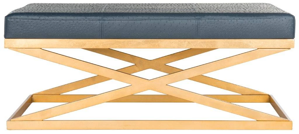 Alexes Faux Ostrich Bench In Navy/Gold - Safavieh FOX6252B 4 Alexes Faux Ostrich Bench In Navy/Gold - Safavieh FOX6252B - Image 2