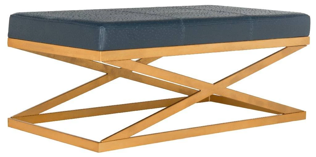 Alexes Faux Ostrich Bench In Navy/Gold - Safavieh FOX6252B 6 Alexes Faux Ostrich Bench In Navy/Gold - Safavieh FOX6252B - Image 4