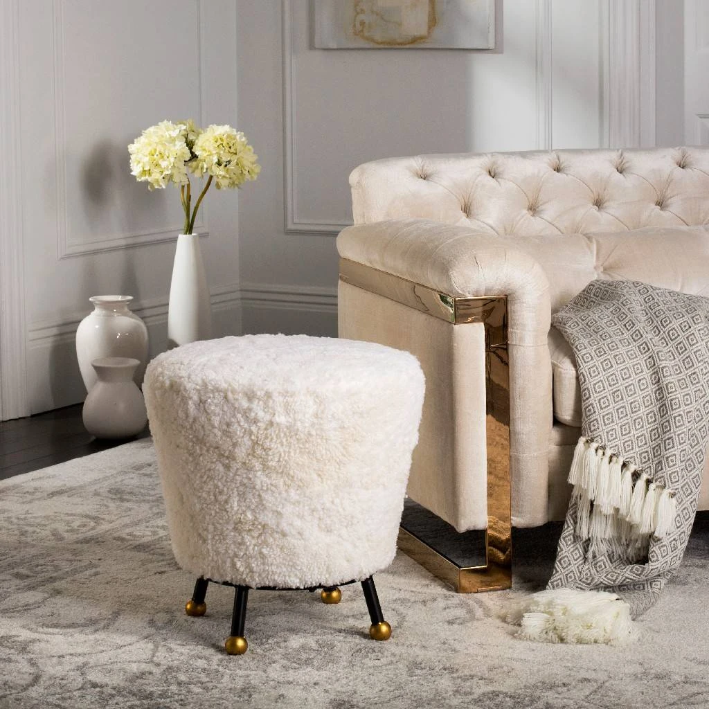 Oriana Retro Sheepskin Ottoman In Beige - Safavieh FOX6261A 3 Oriana Retro Sheepskin Ottoman In Beige - Safavieh FOX6261A