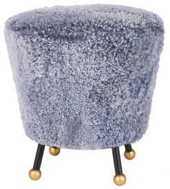 Oriana Retro Sheepskin Ottoman In Light Blue - Safavieh FOX6261C -Safavieh Homeware 187 fox6261c side