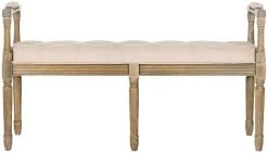 Raiden Linen Rustic Oak Bench In Beige/Rustic Oak - Safavieh FOX6263A 11 Raiden Linen Rustic Oak Bench In Beige/Rustic Oak - Safavieh FOX6263A -Safavieh Homeware 187 fox6263a front