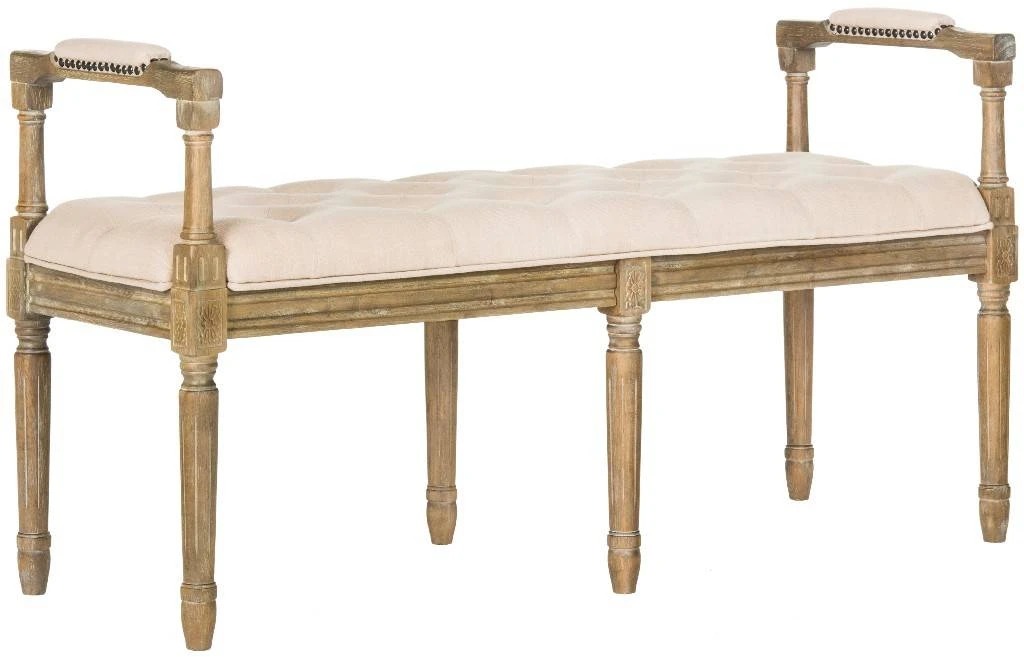 Raiden Linen Rustic Oak Bench In Beige/Rustic Oak - Safavieh FOX6263A 7 Raiden Linen Rustic Oak Bench In Beige/Rustic Oak - Safavieh FOX6263A - Image 5