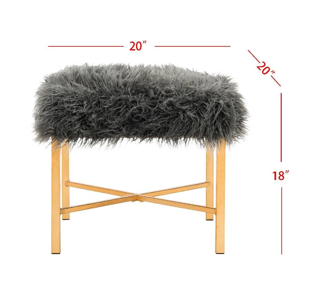 Horace Faux Sheepskin X- Square Bench In Grey - Safavieh FOX6267A 5 Horace Faux Sheepskin X- Square Bench In Grey - Safavieh FOX6267A - Image 3