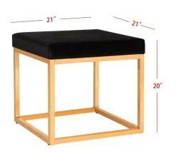 Rowan Contemporary Glam Velvet Square Ottoman In Black - Safavieh FOX6288A -Safavieh Homeware 187 fox6288a side