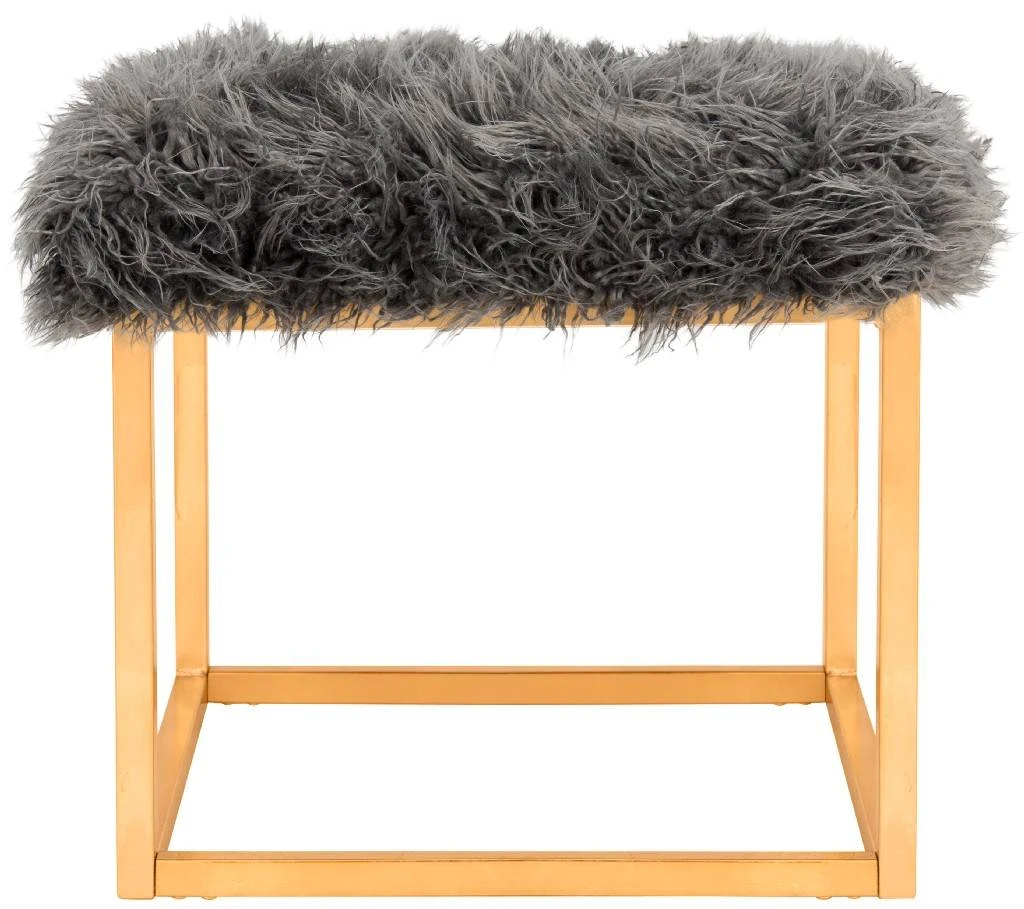 Rowan Contemporary Glam Faux Sheepkin Square Ottoman In Grey - Safavieh FOX6288B 5 Rowan Contemporary Glam Faux Sheepkin Square Ottoman In Grey - Safavieh FOX6288B - Image 3