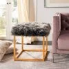 Rowan Contemporary Glam Faux Sheepkin Square Ottoman In Grey - Safavieh FOX6288B