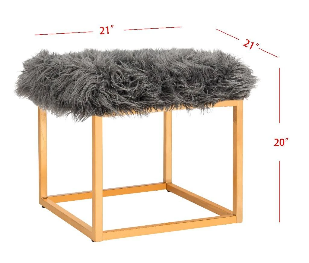 Rowan Contemporary Glam Faux Sheepkin Square Ottoman In Grey - Safavieh FOX6288B 7 Rowan Contemporary Glam Faux Sheepkin Square Ottoman In Grey - Safavieh FOX6288B - Image 5