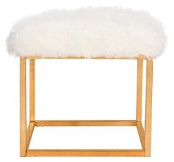 Rowan Contemporary Glam Faux Sheepkin Square Ottoman In White - Safavieh FOX6288C