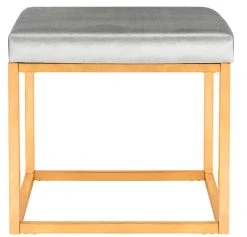 Rowan Contemporary Glam Velvet Square Ottoman In Grey - Safavieh FOX6288D -Safavieh Homeware 187 fox6288d front