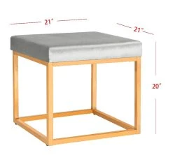 Rowan Contemporary Glam Velvet Square Ottoman In Grey - Safavieh FOX6288D -Safavieh Homeware 187 fox6288d side