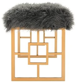 Mera Faux Sheepskin Bench In Grey - Safavieh FOX6291A -Safavieh Homeware 187 fox6291a side2