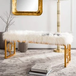 Mera Faux Sheepskin Bench In White - Safavieh FOX6291B