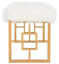 Mera Faux Sheepskin Bench In White - Safavieh FOX6291B -Safavieh Homeware 187 fox6291b side2