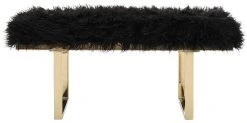 Maia Faux Sheepskin Bench In Black - Safavieh FOX6292B -Safavieh Homeware 187 fox6292b front