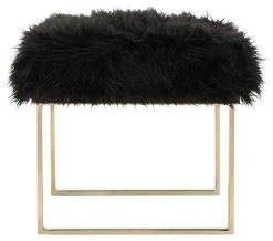 Maia Faux Sheepskin Bench In Black - Safavieh FOX6292B -Safavieh Homeware 187 fox6292b side2