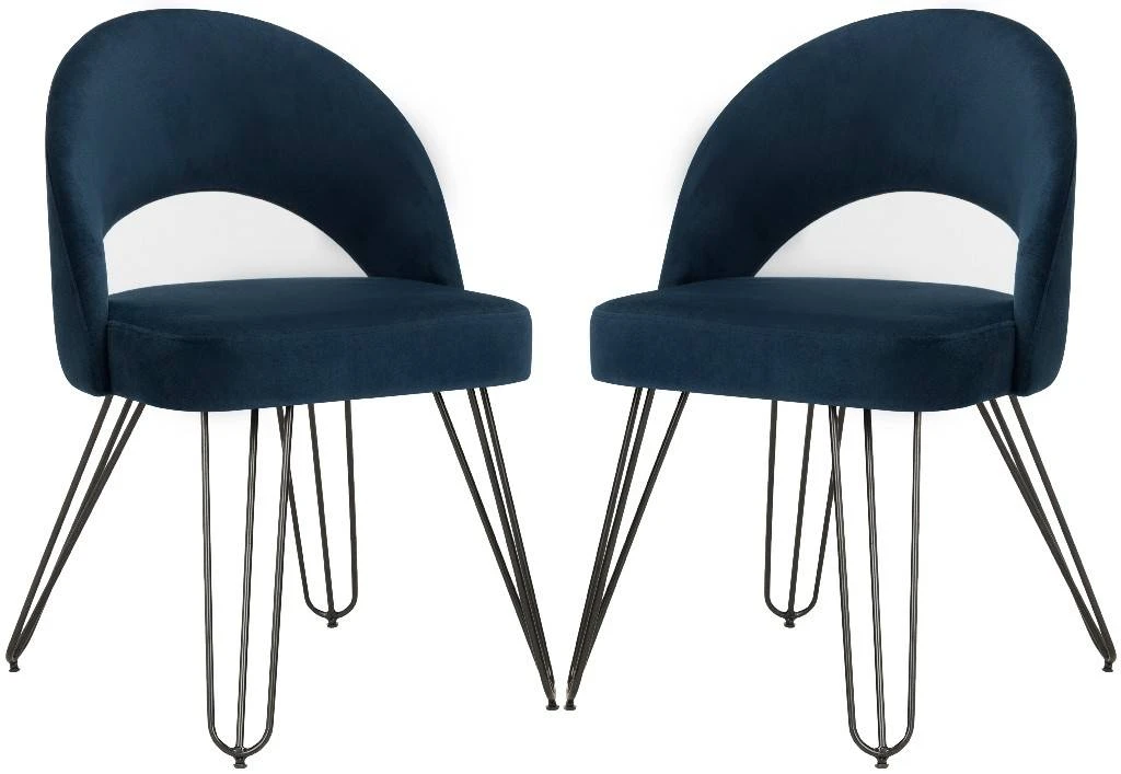 Jora Velvet Retro Dining Chair In Navy - Safavieh FOX6296A-SET2 3 Jora Velvet Retro Dining Chair In Navy - Safavieh FOX6296A-SET2