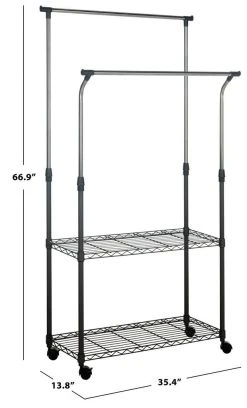 GIORGIO CHROME WIRE DBLE ROD CLOTHES RACK (35.4 In. W X 13.8 In. D X 66.9 In. H) - Safavieh HAC1019A -Safavieh Homeware 187 hac1019a 5