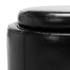 Round Storage Tray Ottoman In Black/Black - Safavieh HUD4045B -Safavieh Homeware 187 hud4045b detail