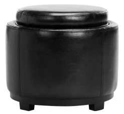 Round Storage Tray Ottoman In Black/Black - Safavieh HUD4045B -Safavieh Homeware 187 hud4045b front
