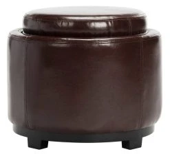 Round Storage Tray Ottoman In Black/Cordovan - Safavieh HUD4045C -Safavieh Homeware 187 hud4045c front