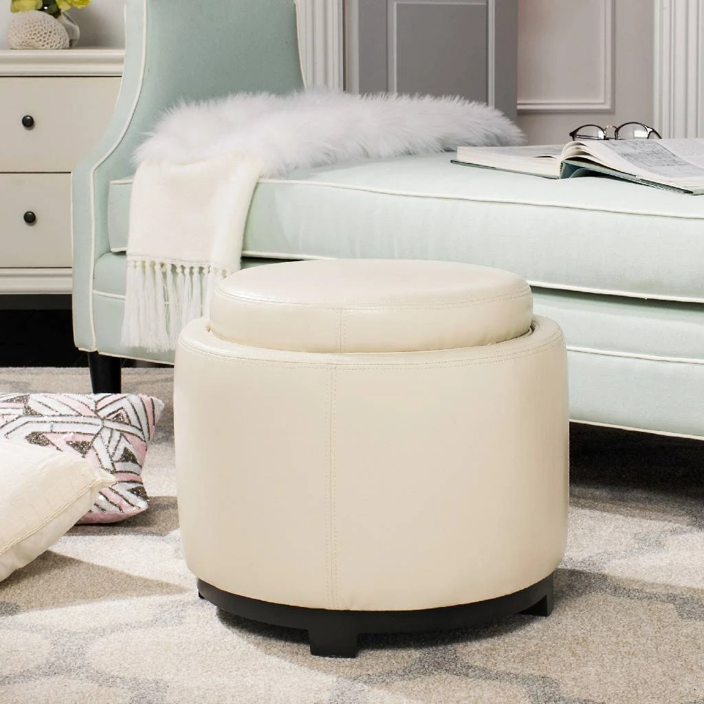 Round Storage Tray Ottoman In Black/Off White - Safavieh HUD4045D 3 Round Storage Tray Ottoman In Black/Off White - Safavieh HUD4045D