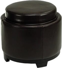 Round Storage Tray Ottoman In Black/Brown - Safavieh HUD4045E