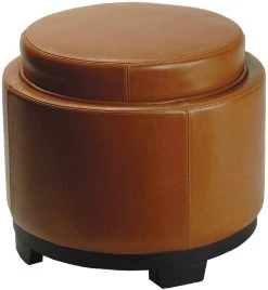 Round Storage Tray Ottoman In Black/ Saddle - Safavieh HUD4045F