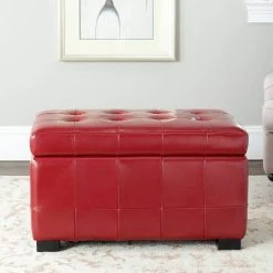 Small Manhattan Storage Bench In Red/Black - Safavieh HUD4201R