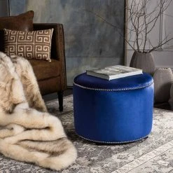 Hogan Ottoman In Royal Blue/Black - Safavieh HUD8208F
