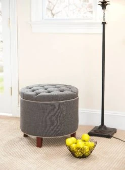 Amelia Tufted Storage Ottoman In Charcoal/Cherry Mahogany - Safavieh HUD8220A