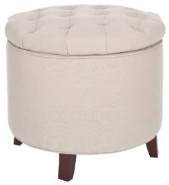 Amelia Tufted Storage Ottoman In Taupe/Cherry Mahogany - Safavieh HUD8220C -Safavieh Homeware 187 hud8220c front