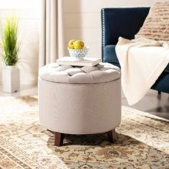 Amelia Tufted Storage Ottoman In Taupe/Cherry Mahogany - Safavieh HUD8220C