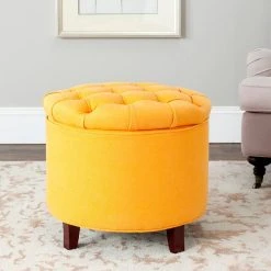 Amelia Tufted Storage Ottoman In Tangerine/Cherry Mahogany - Safavieh HUD8220D