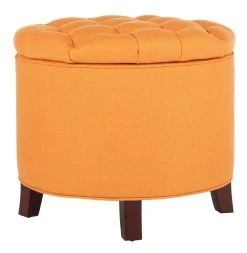 Amelia Tufted Storage Ottoman In Tangerine/Cherry Mahogany - Safavieh HUD8220D -Safavieh Homeware 187 hud8220d side2